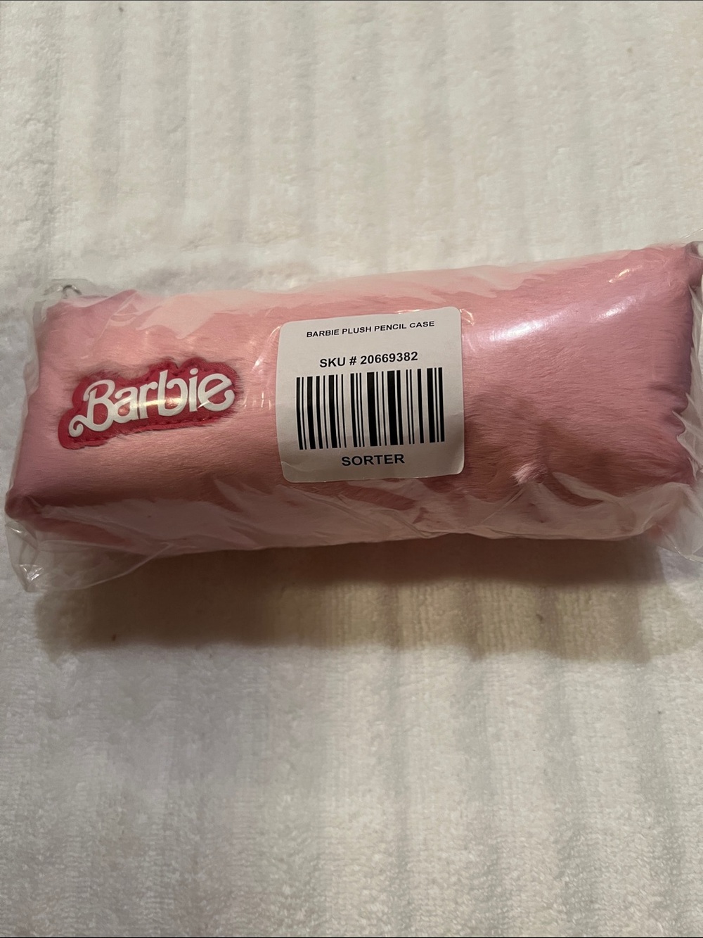 Barbie Light Pink Plush Pencil Case with Logo NWT